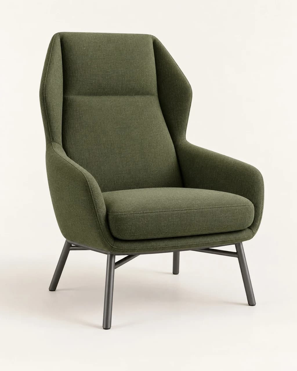 Source image of a moss-green upholstered reading chair