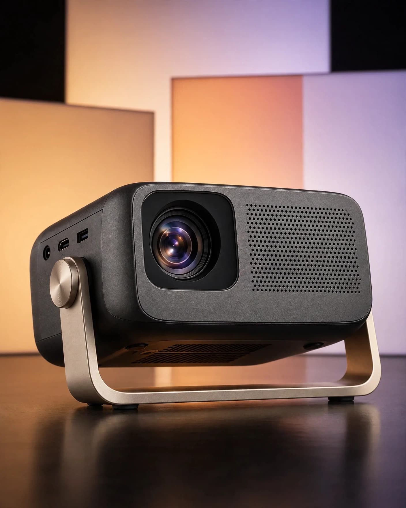AI launch campaign image of the portable projector with illuminated panels