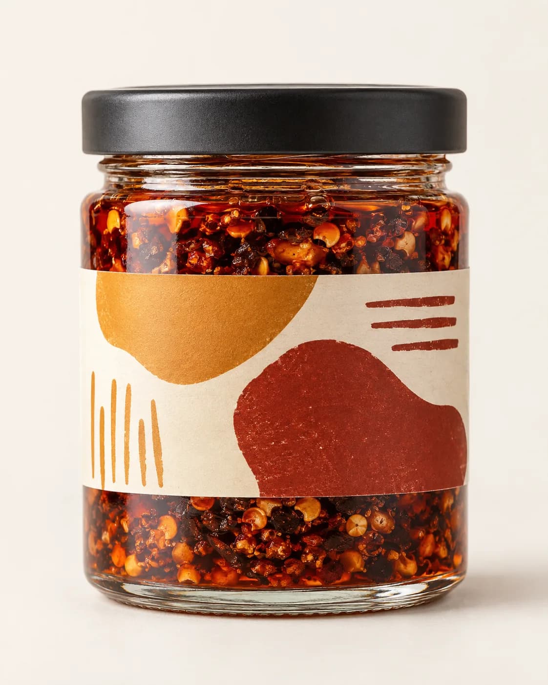 Artisan chili crisp jar in a plain seller product photo
