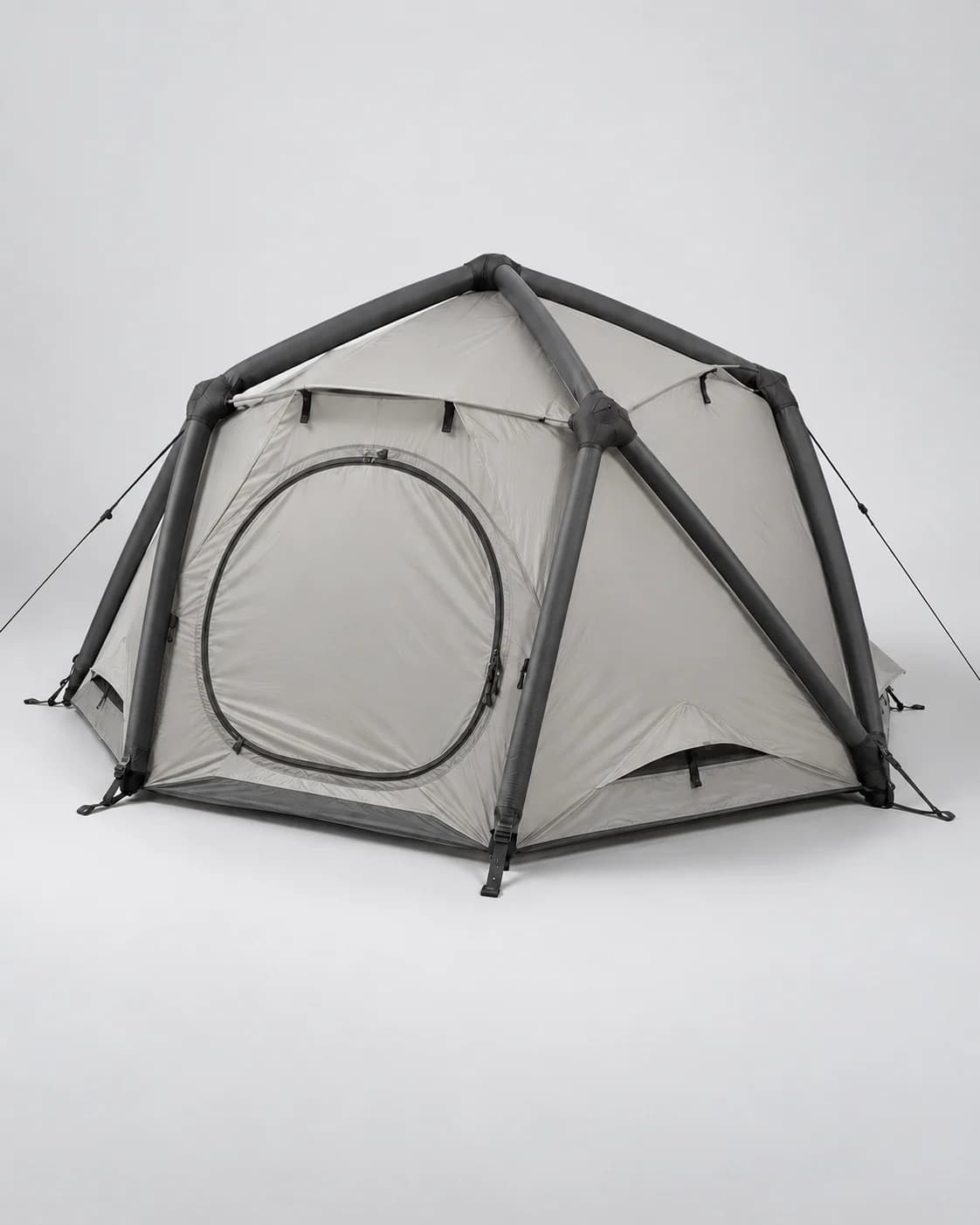 Inflatable geodesic tent in a clean seller product photo