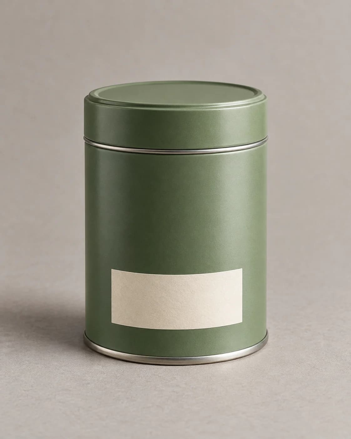 Mineral green matcha tea tin in a clean seller product photo