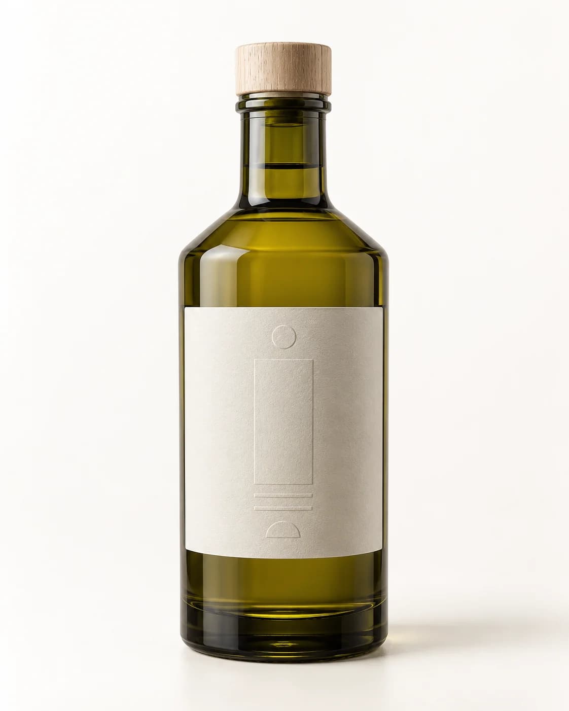 Premium olive glass oil bottle in a plain seller product photo