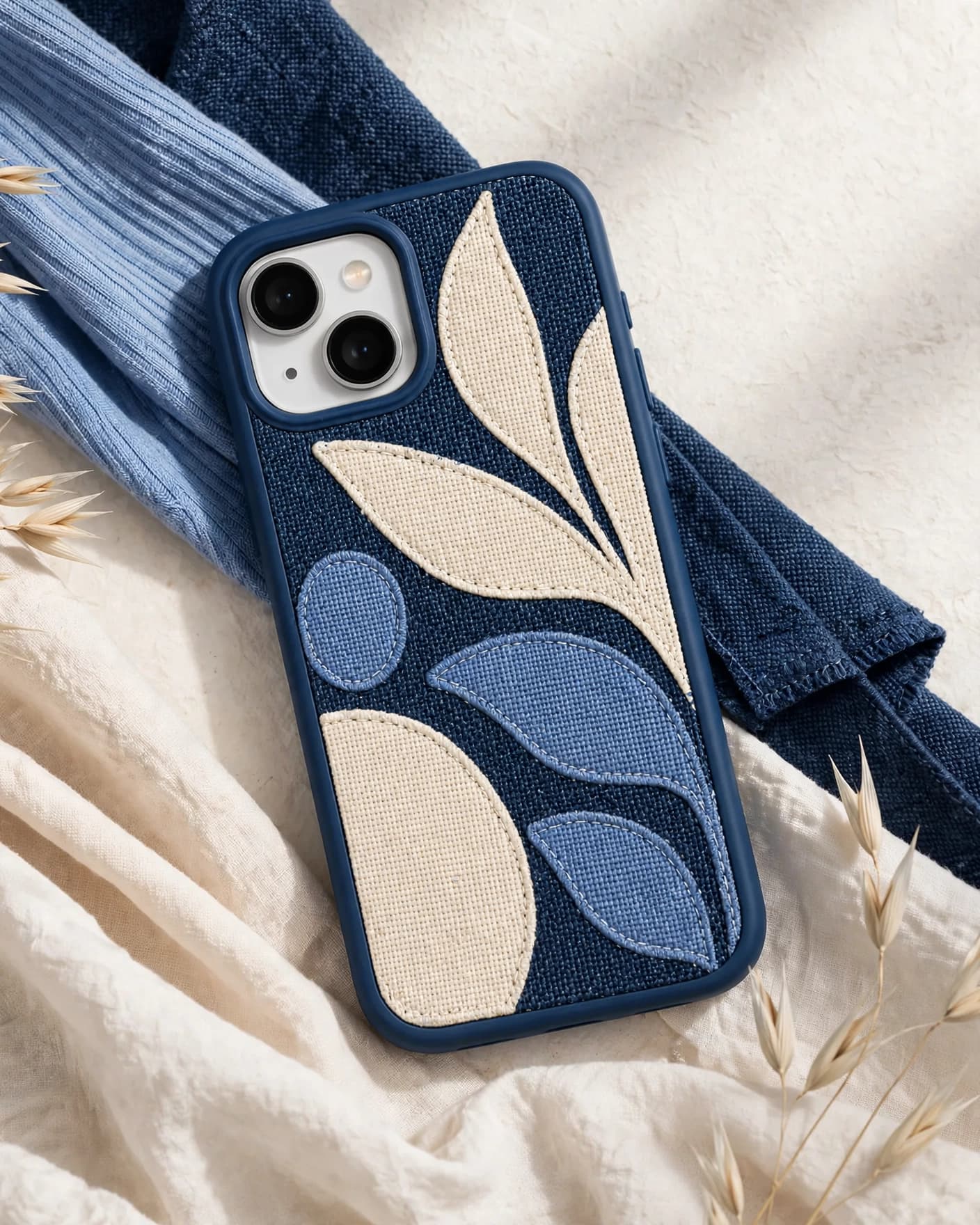 Same textile phone case in a high-impact social product post